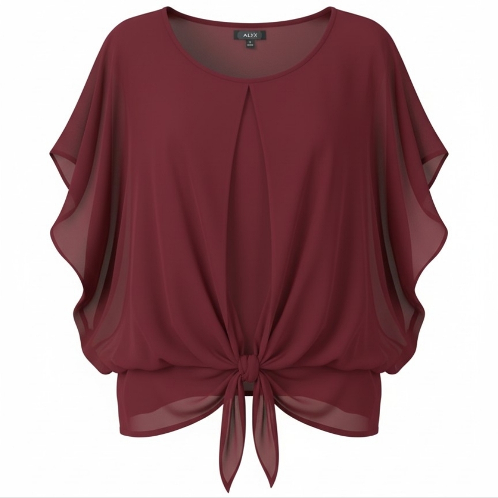 Alyx Women's Plus Size Deep Burgundy Tie-Front Blouse Size 3X